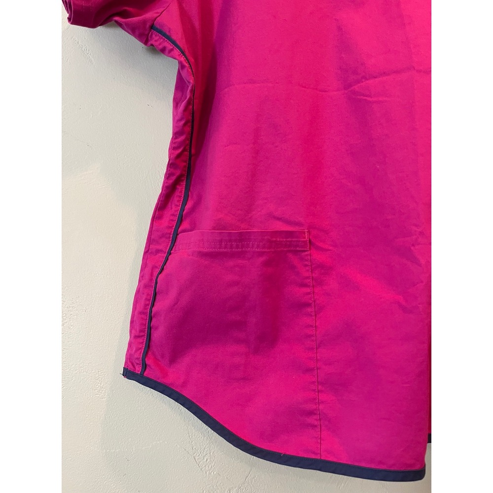 Butter-Soft Stretch Womens Scrub Top Pink Navy Trim V-Neck 2X Medical Uniform - Picture 5 of 12